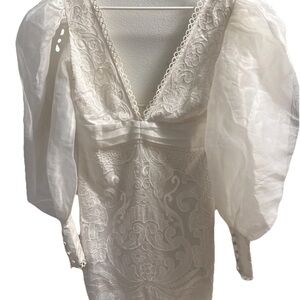 ASOS Ivory Lace Mini Dress with Puffy Sleeves